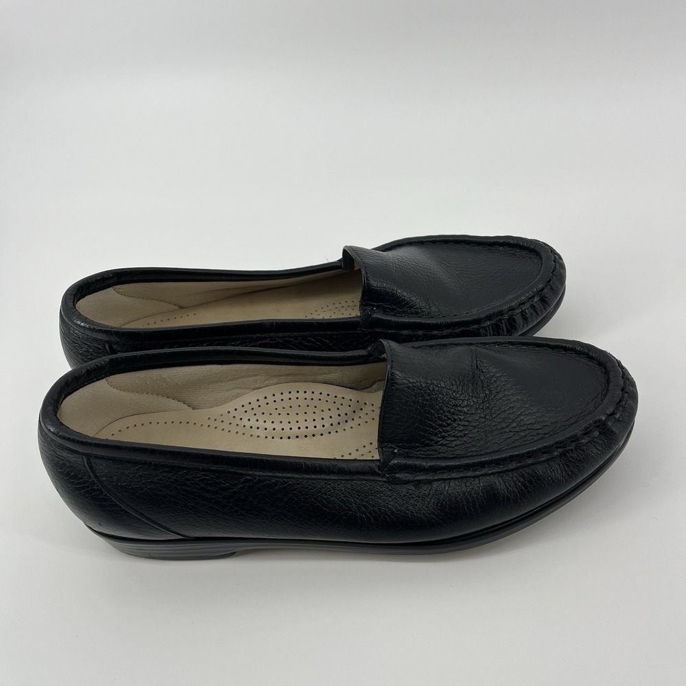 SAS Tripad Comfort Handcrafted Leather Low Wedge Loafer Shoe Sz 7W Black - Picture 5 of 7